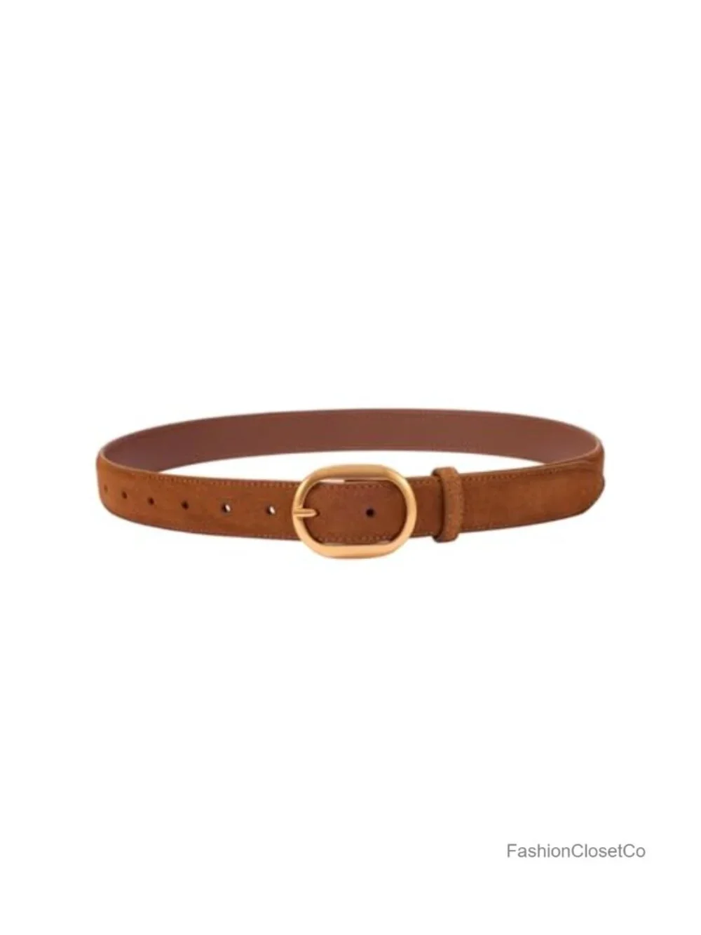 Genuine Suede Leather Wide Belt with Gold-Tone Buckle